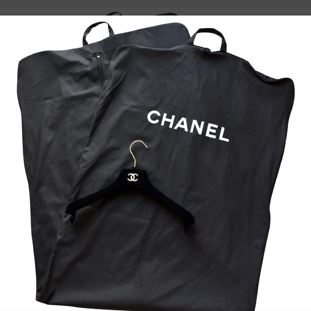 Chanel Black Canvas Garment Bag & Velvet Coat Hanger